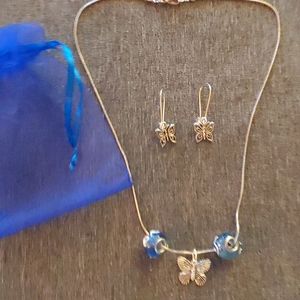 NWOT Butterfly Necklace & Earring Set